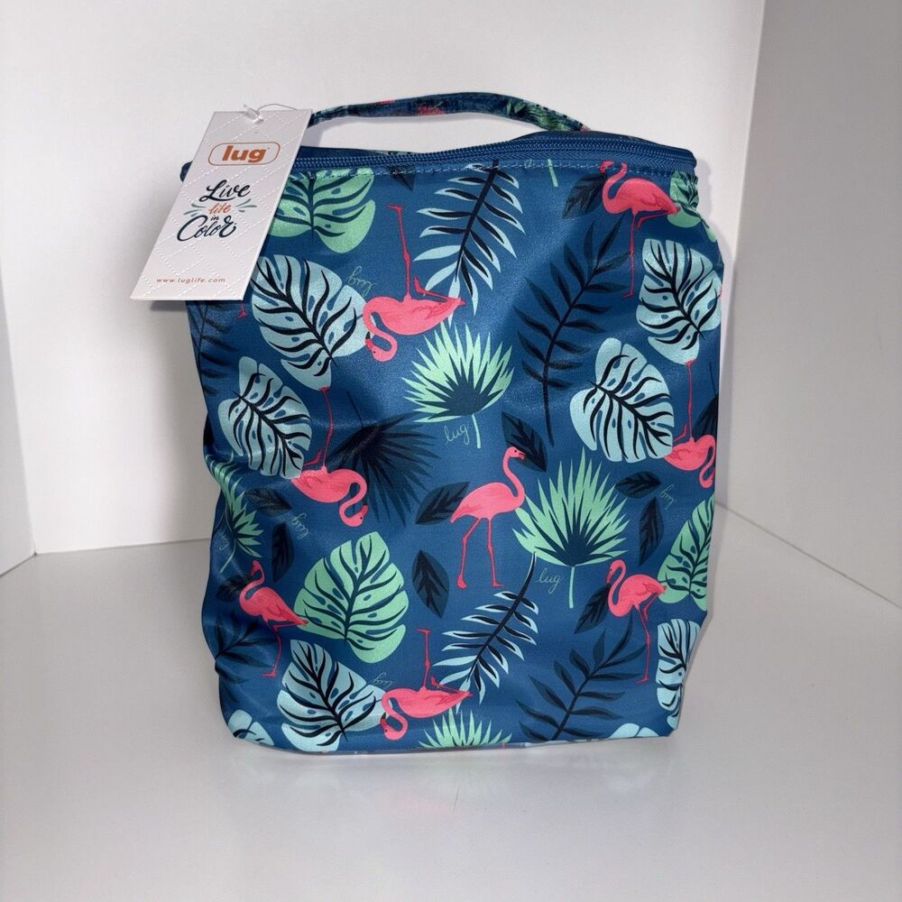 Lug Dolly Tall Cosmetic Case Flamingo Blue Pink NWT Travel Storage Lined Pocket